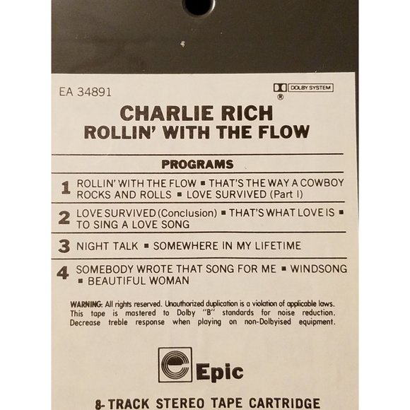 Rare Vintage 8 Track Tape Charlie Rich Rollin' With The Flow 1977 Epic Record - Picture 4 of 4